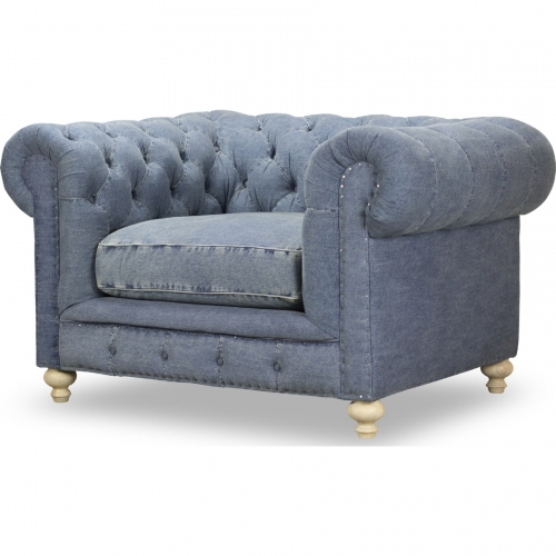 Greenwich Accent Chair in Tufted Blue Denim